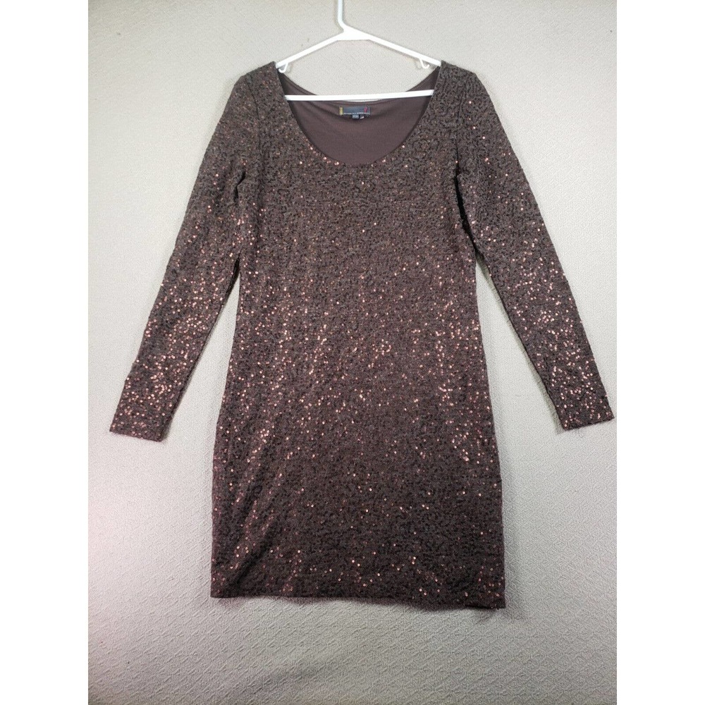 Buffalo‎ Dress Womens Medium Brown Sequin Glliter Long Sleeve Stylish Mini Dress